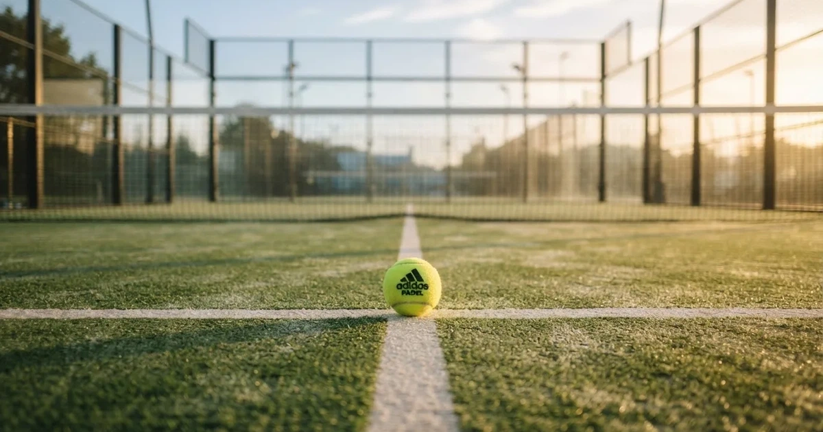 A ball on the centre spot of a grass pitch in morning light