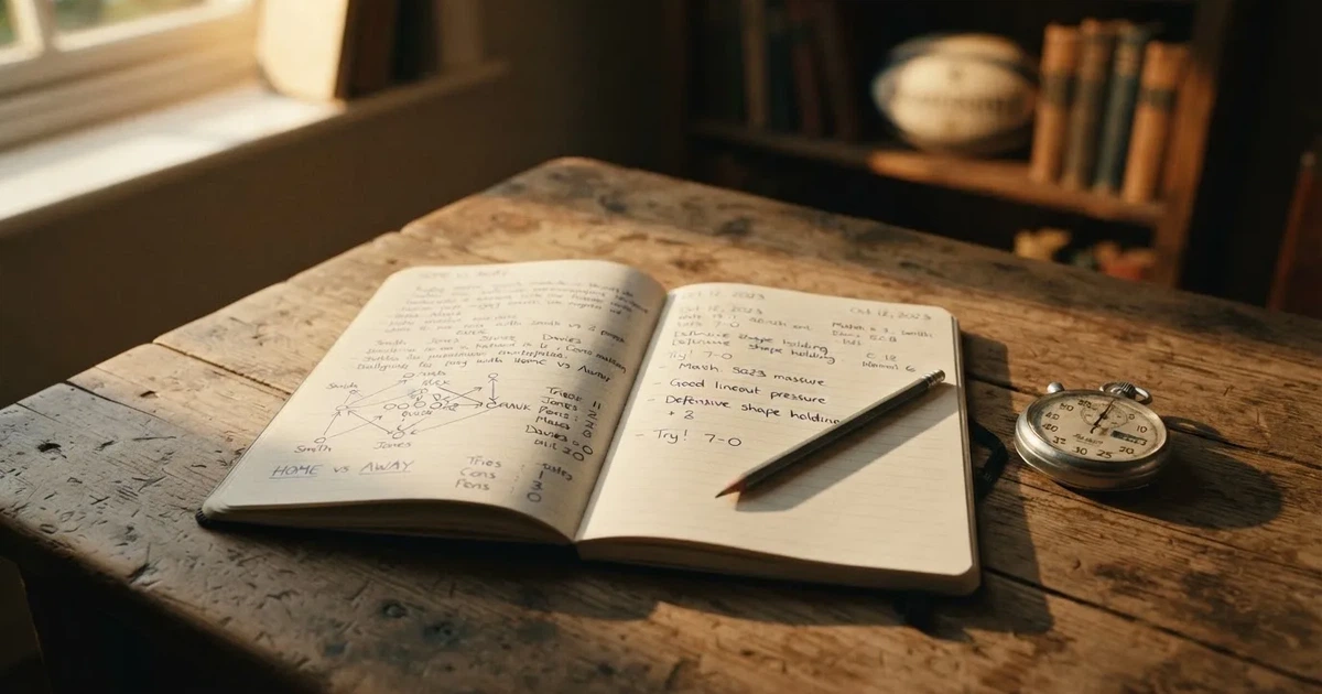 An open notebook with a pencil and a stopwatch on a wooden table