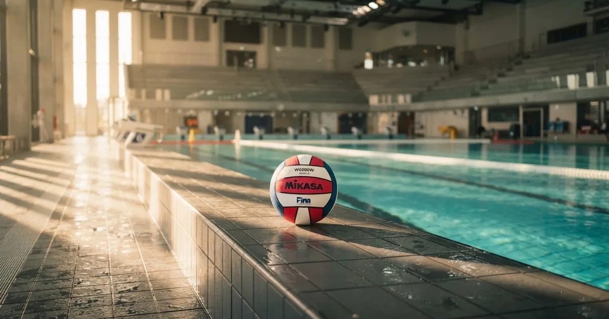 A ball on the centre spot of a grass pitch in morning light